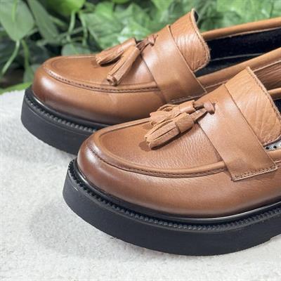 İÇ DIŞ NATUREL DERİ KALIN TOPUK LOAFER BABET M1167