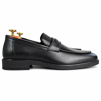 SİYAH FLOTER DERİ KROKO BANTLI ERKEK LOAFER M7015