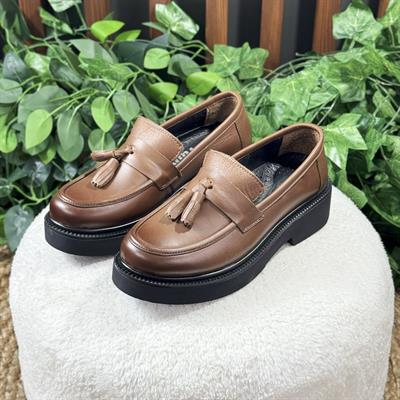 İÇ DIŞ NATUREL DERİ KALIN TOPUK LOAFER BABET M1166