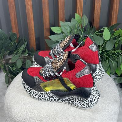 KIRMIZI LEOPAR VE SİM DETAYLI SNEAKERS M1415