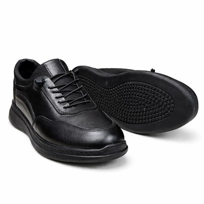 HAKİKİ DERİ ORTOPEDİK SİYAH AKILLI BAĞCIKLI ERKEK CASUAL SPOR AYAKKABI M4702