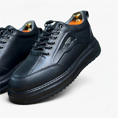 HAKİKİ DERİ ORTOPEDİK SİYAH AKILLI BAĞCIKLI ERKEK CASUAL SPOR AYAKKABI M4694