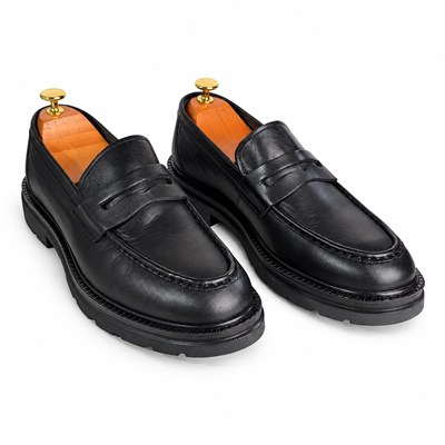 SİYAH HAKİKİ DERİ KALIN TABAN PENNY LOAFER ERKEK AYAKKABI M7012