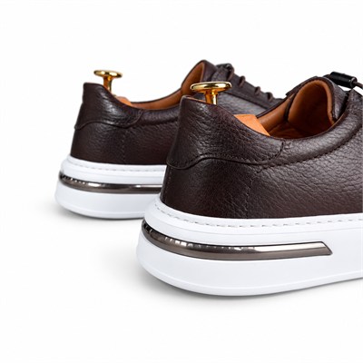 BEYAZ TABANLI KOYU KAHVERENGİ FLOTER DERİ ERKEK CASUAL SNEAKER M7028