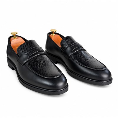 SİYAH FLOTER DERİ KROKO BANTLI ERKEK LOAFER M7015