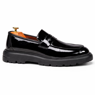 HAKİKİ DERİ KALIN TABAN RUGAN LOAFER SİYAH ERKEK KLASİK AYAKKABI M4712