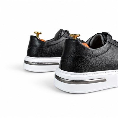 BEYAZ TABANLI SİYAH FLOTER DERİ ERKEK CASUAL SNEAKER M7027