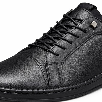 HAKİKİ DERİ ORTOPEDİK SİYAH AKILLI BAĞCIKLI ERKEK CASUAL AYAKKABI M4674