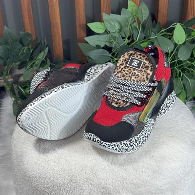 KIRMIZI LEOPAR VE SİM DETAYLI SNEAKERS M1415