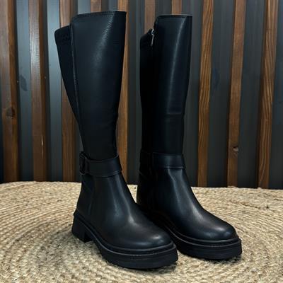 V LOGOLU DÜZ TABAN SİYAH ÇİZME BOT 4549