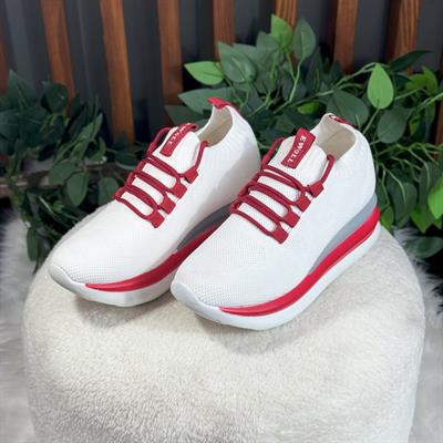 KIRMIZI BAĞCIKLI ÖRME KUMAŞ SNEAKERS M1418