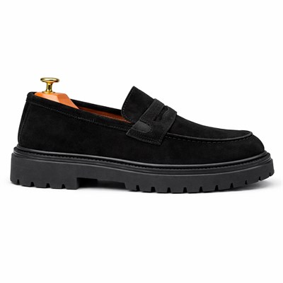 HAKİKİ DERİ KALIN TABAN SÜET LOAFER SİYAH ERKEK KLASİK AYAKKABI M4714