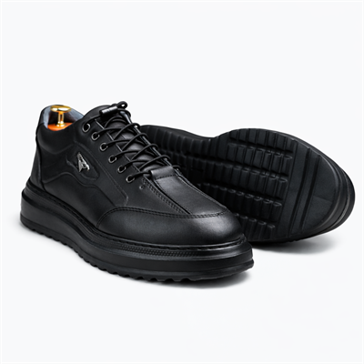 HAKİKİ DERİ ORTOPEDİK SİYAH AKILLI BAĞCIKLI ERKEK CASUAL SPOR AYAKKABI M4694
