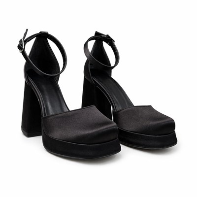 SİYAH SATEN BİLEKTEN BAĞLI MARY JANE MODEL PLATFORM AYAKKABI M2084