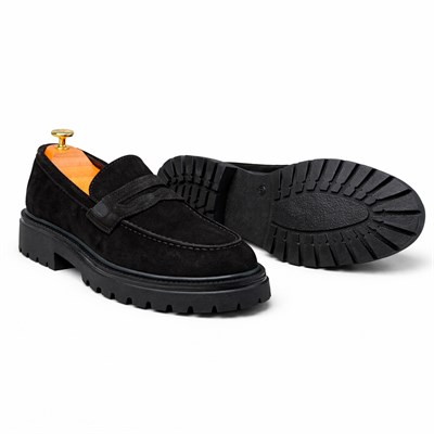 HAKİKİ DERİ KALIN TABAN SÜET LOAFER SİYAH ERKEK KLASİK AYAKKABI M4714