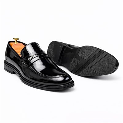 HAKİKİ DERİ LOAFER RUGAN SİYAH ERKEK KLASİK AYAKKABI M4708