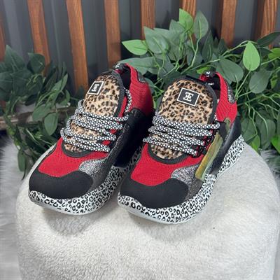KIRMIZI LEOPAR VE SİM DETAYLI SNEAKERS M1415