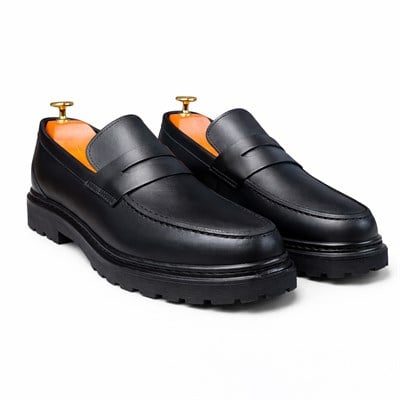 HAKİKİ DERİ KALIN TABAN LOAFER SİYAH ERKEK KLASİK AYAKKABI M4713