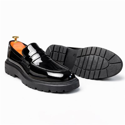HAKİKİ DERİ KALIN TABAN RUGAN LOAFER SİYAH ERKEK KLASİK AYAKKABI M4712