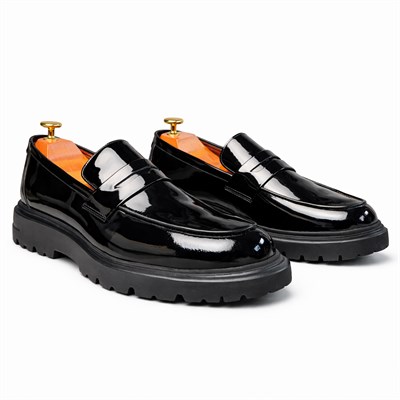HAKİKİ DERİ KALIN TABAN RUGAN LOAFER SİYAH ERKEK KLASİK AYAKKABI M4712