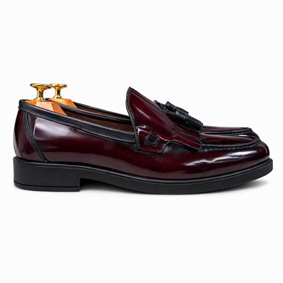 HAKİKİ DERİ RUGAN PÜSKÜLLÜ LOAFER BORDO ERKEK KLASİK AYAKKABI M4706