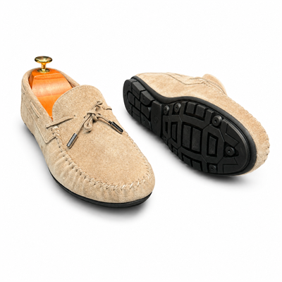 HAKİKİ DERİ DIŞI SÜET BEJ LOAFER AYAKKABI M1252