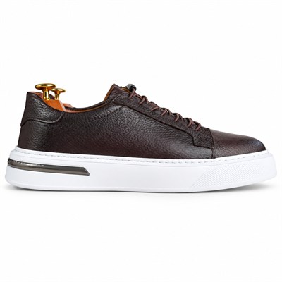 BEYAZ TABANLI KOYU KAHVERENGİ FLOTER DERİ ERKEK CASUAL SNEAKER M7028