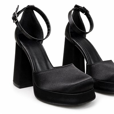 SİYAH SATEN BİLEKTEN BAĞLI MARY JANE MODEL PLATFORM AYAKKABI M2084