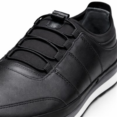 HAKİKİ DERİ ORTOPEDİK SİYAH AKILLI BAĞCIKLI ERKEK CASUAL SPOR AYAKKABI M4688