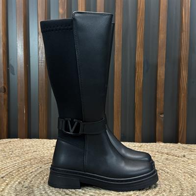 V LOGOLU DÜZ TABAN SİYAH ÇİZME BOT 4549