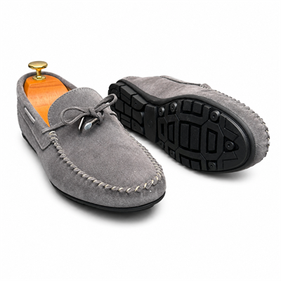 HAKİKİ DERİ DIŞI SÜET FÜME LOAFER AYAKKABI M1253