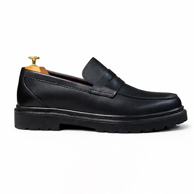 HAKİKİ DERİ KALIN TABAN LOAFER SİYAH ERKEK KLASİK AYAKKABI M4713