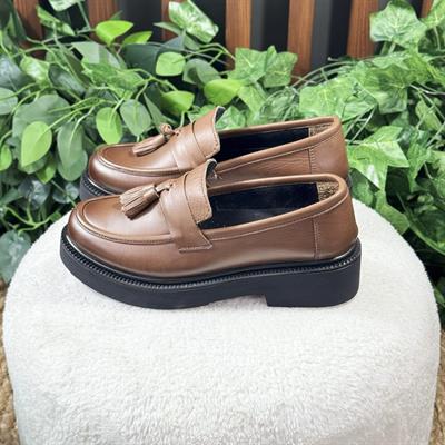 İÇ DIŞ NATUREL DERİ KALIN TOPUK LOAFER BABET M1166