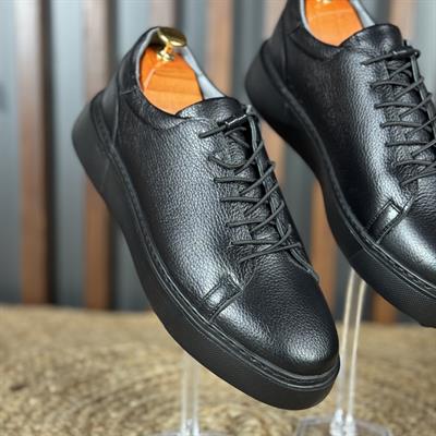 HAKİKİ DERİ ORTOPEDİK SİYAH AKILLI BAĞCIKLI ERKEK CASUAL AYAKKABI M4692