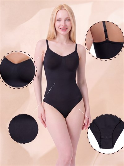 Siyah Zıbın Korse Çıtçıtlı Body 2 Beden İncelten Toparlayıcı Push Up Etkili