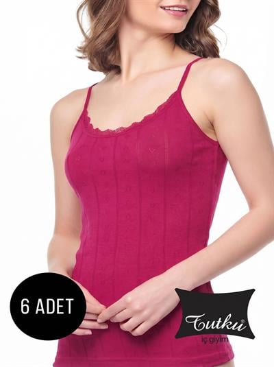 TUTKU İnce Askılı Jakarlı Nefes Alabilen Kumaş  6’Lı Paket - Vişne