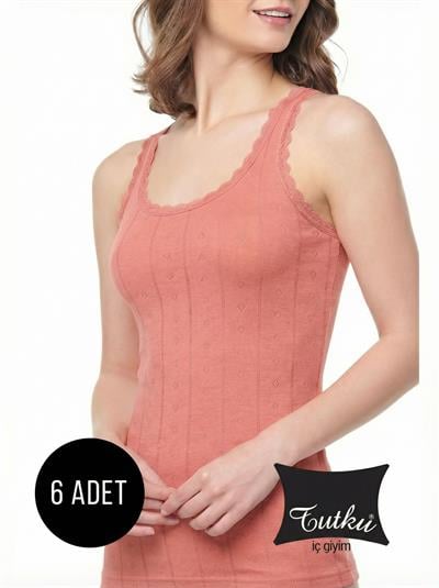 TUTKU Kalın Askılı Jakarlı Nefes Alabilen Kumaş  6’Lı Paket - Somon