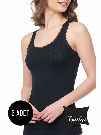 TUTKU Kalın Askılı Jakarlı Nefes Alabilen Kumaş  6’Lı Paket - Siyah