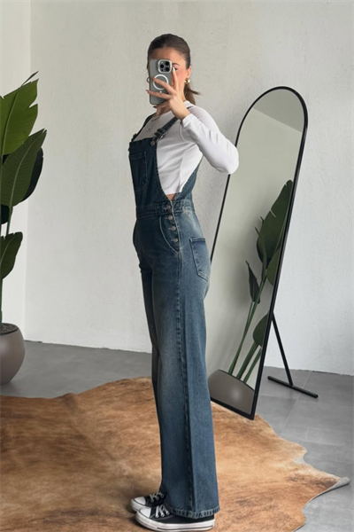 Baggy Yıkamalı Y2K Denim Salopet