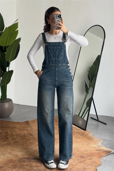 Baggy Yıkamalı Y2K Denim Salopet