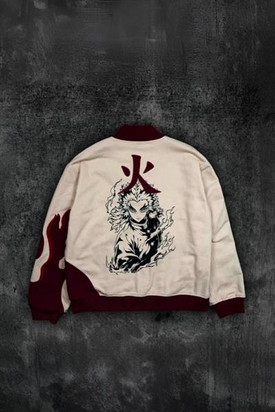 Bej Anime Flame Hashira Kyojuro Rengoku Unisex Bomber Ceket