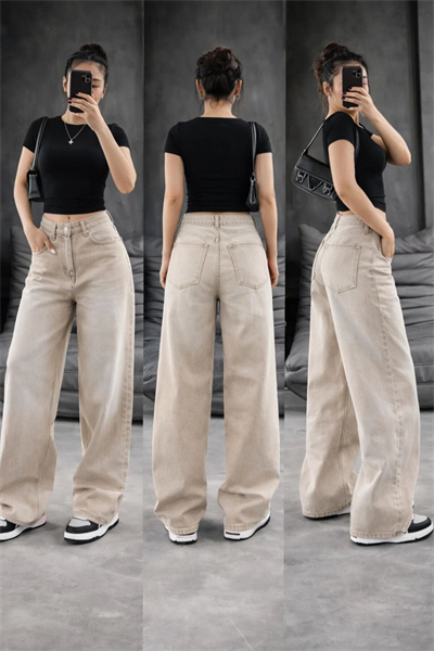 Bej RockMore Y2K Baggy Pocket Jean