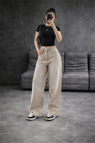 Bej RockMore Y2K Baggy Pocket Jean