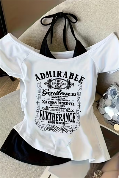 Beyaz Admirable Madonna Yaka Ek Askılı Gotik Y2K Kısa Kollu Full Body Crop