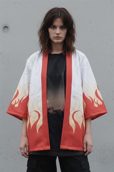 Beyaz Anime Demon Slayer Kyojuro Rengoku Unisex Kimono