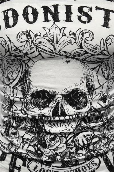Beyaz Hedonistic Skull Dantel Detaylı Y2K Askılı Crop