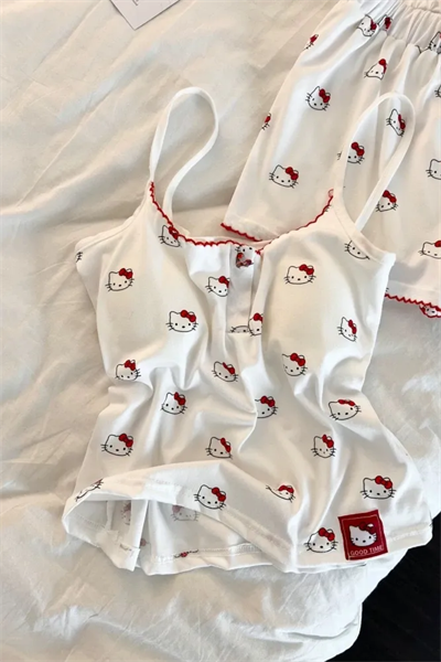 Beyaz Hello Kitty Aesthetic Red Alt Üst Takım