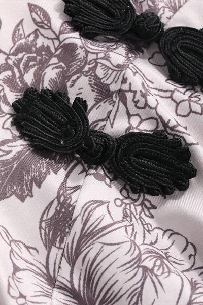 Beyaz Qipao Vintage Floral Baskılı Y2K Elbise