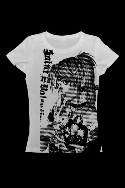 Beyaz Vintage Anime Misa Amane Saint Gotik Y2K Kısa Kollu Crop