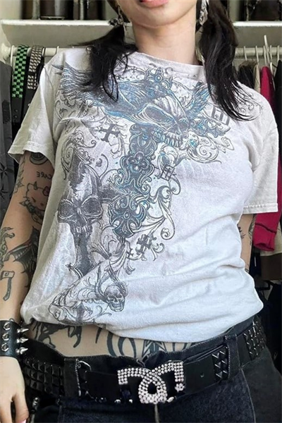 Beyaz Vintage Renaissance Cross Skull Cyber Grunge Unisex T-shirt